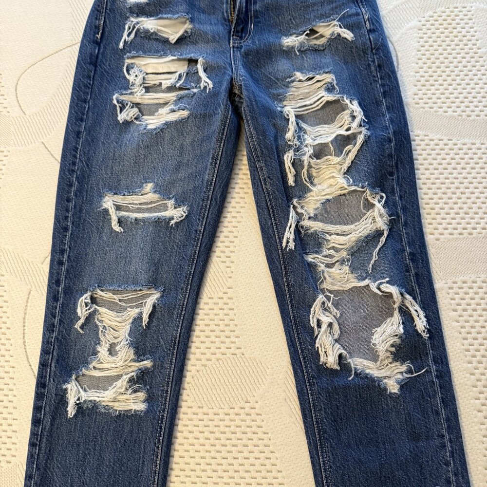 American Eagle Womens Jeans Mom Distressed Ripped Stretch Sz 00 Regular Mid-Rise